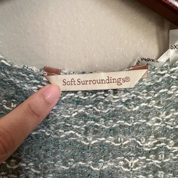 Soft Surroundings Open Front Cardigan Longline Open Knit Lightweight Metallic - Picture 7 of 11